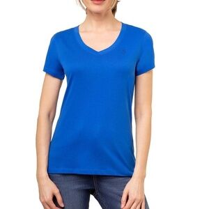 Ralph Lauren Sport Women's Lightweight V-Neck T-Shirt Blue with Blue Pony